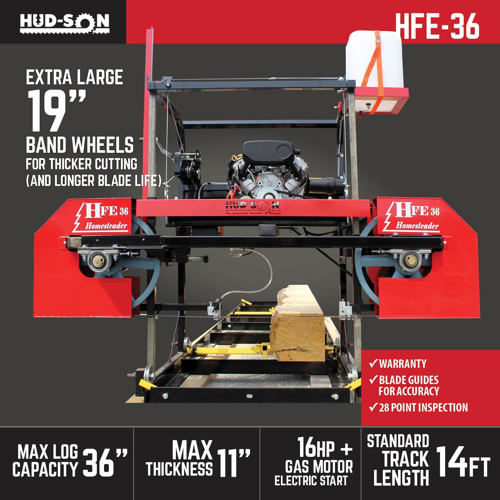 Hudson HFE-36 Sawmill Product specs