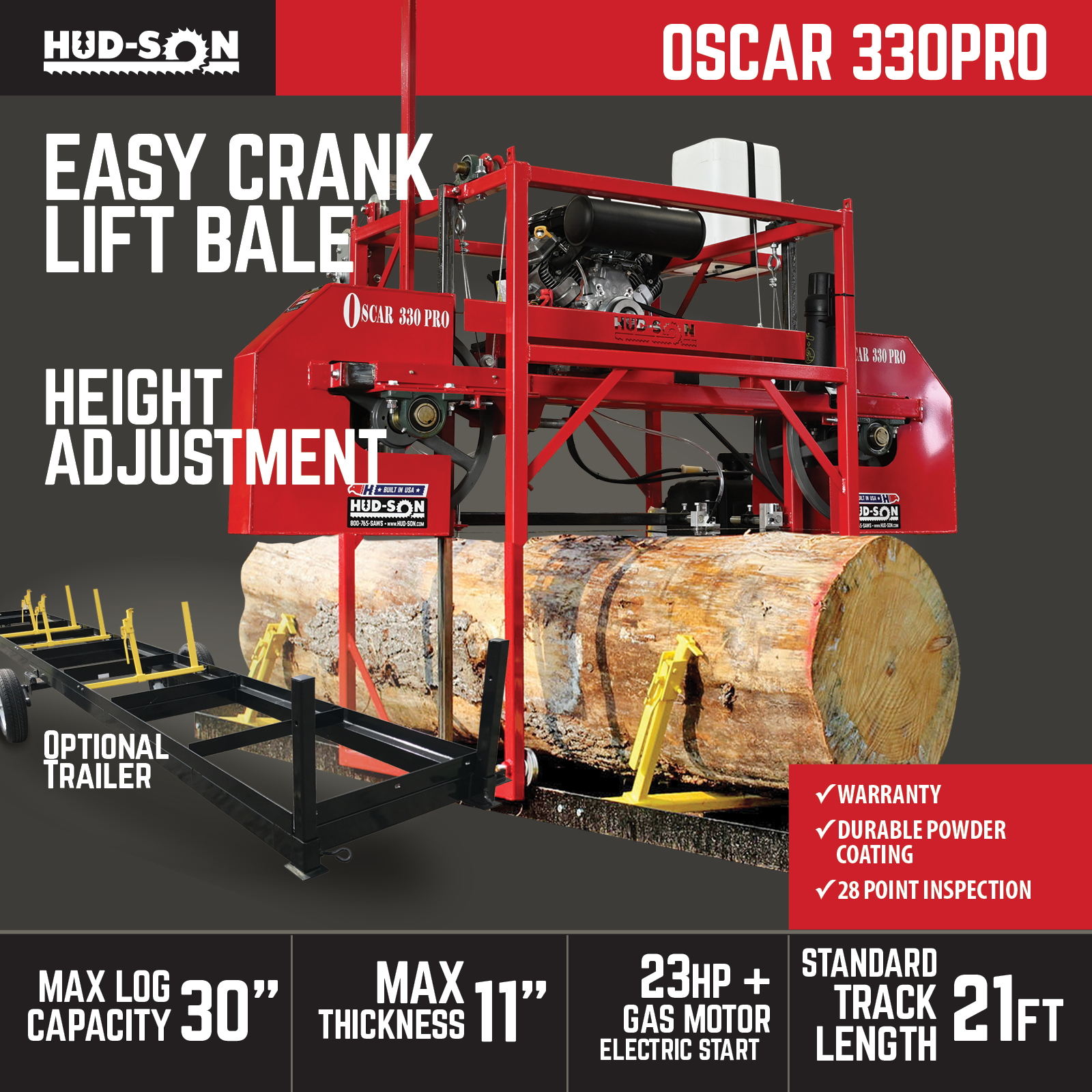 Hudson Oscar 330Pro Sawmill Product specs